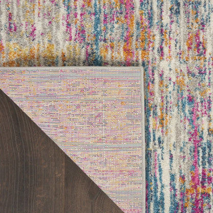 6' Ivory And Blue Abstract Runner Rug