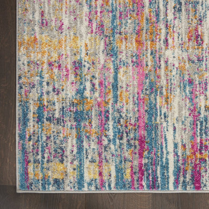 6' Ivory And Blue Abstract Runner Rug