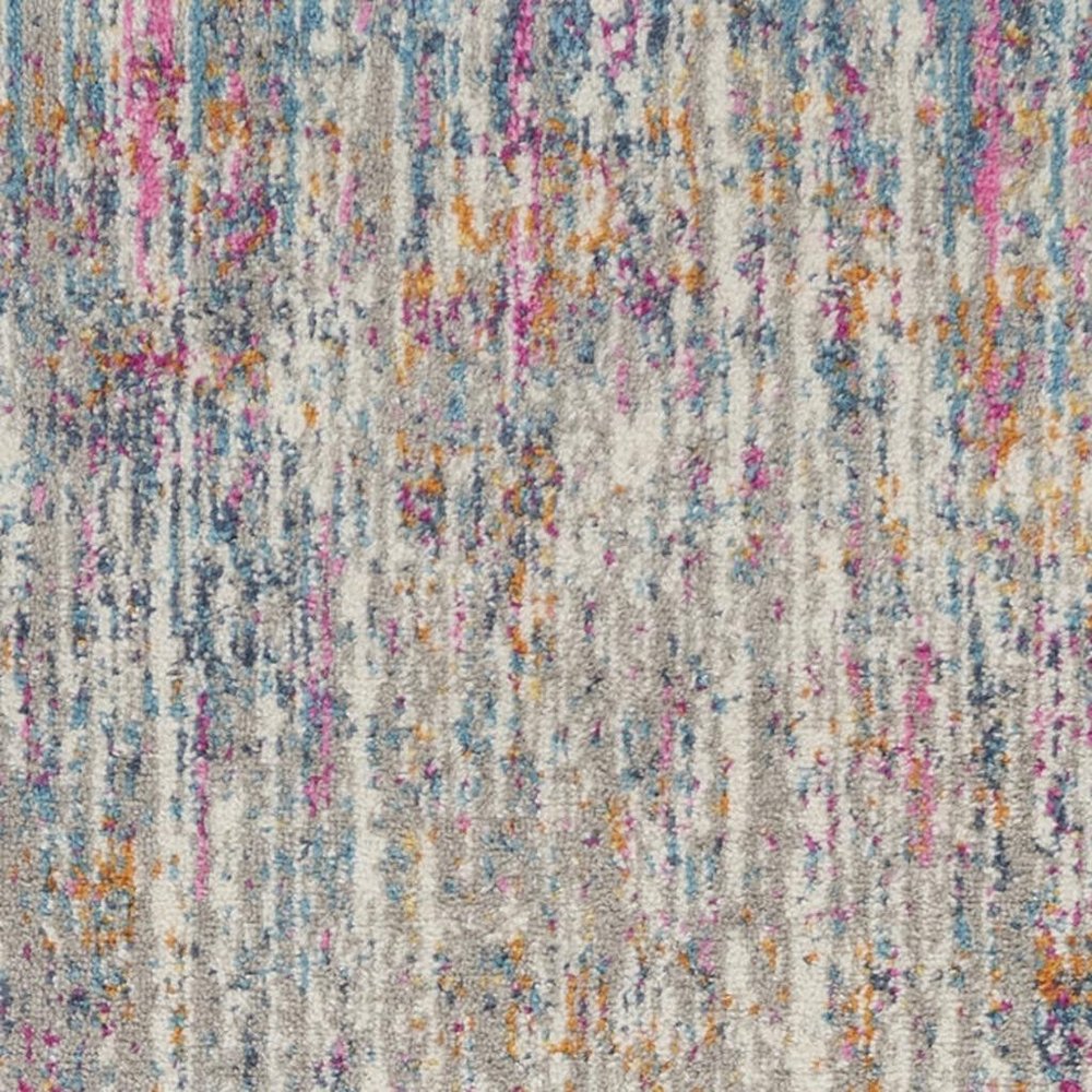 6' Ivory And Blue Abstract Runner Rug
