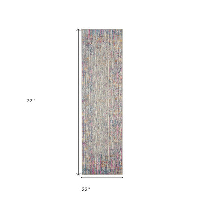 6' Ivory And Blue Abstract Runner Rug