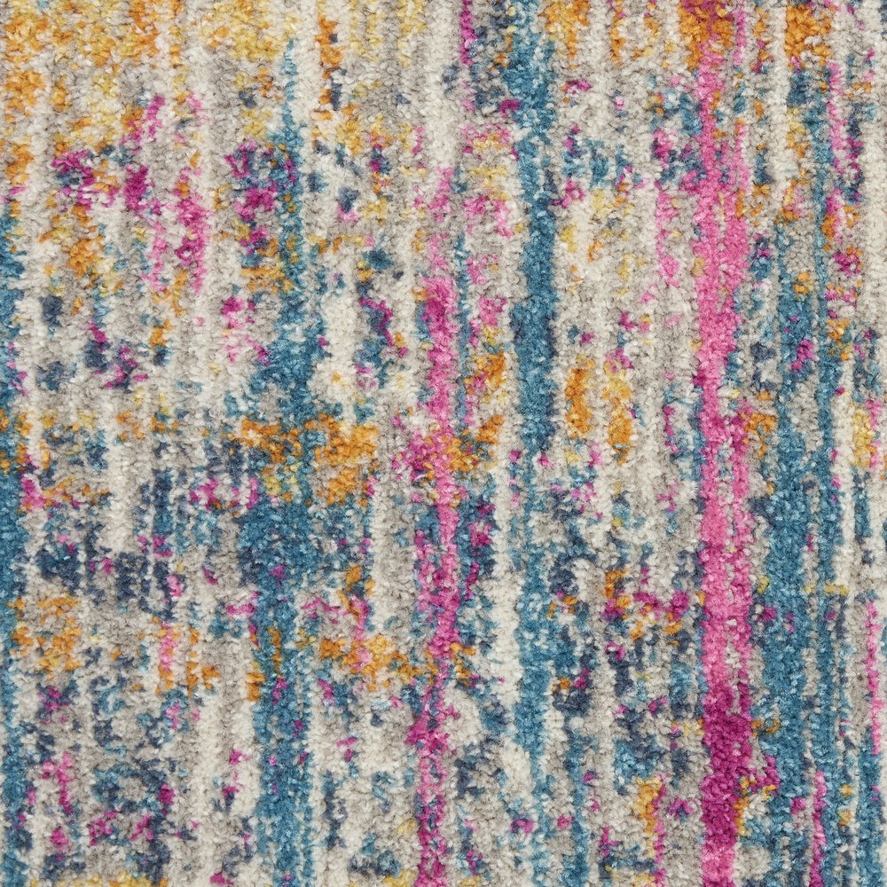 6' Ivory And Blue Abstract Runner Rug