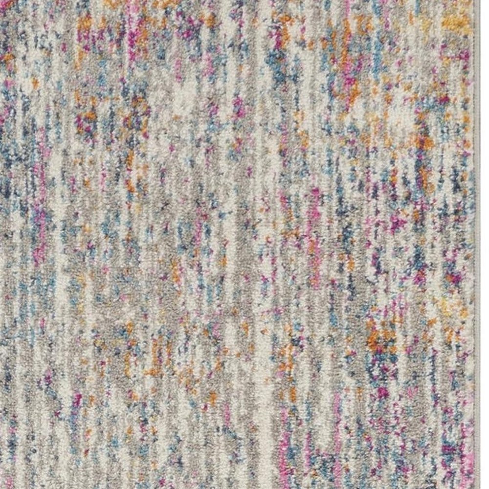 6' Ivory And Blue Abstract Runner Rug