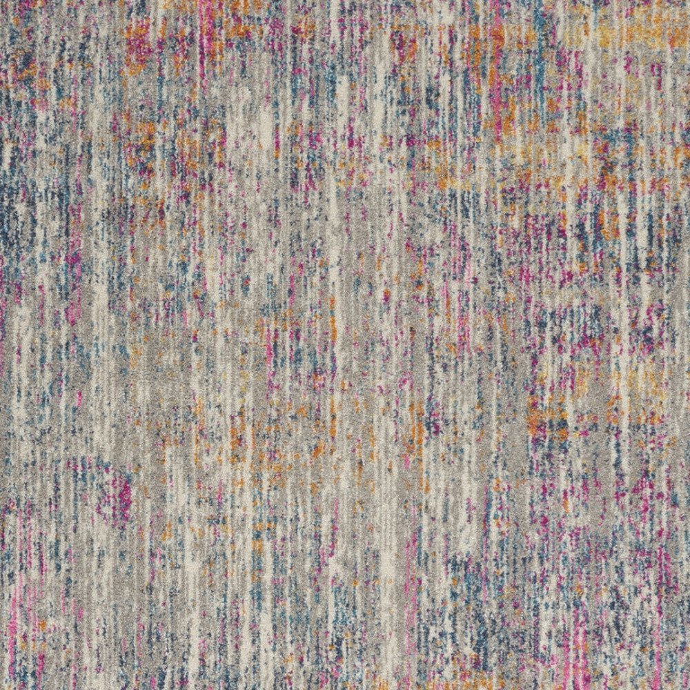 6' Ivory And Blue Abstract Runner Rug