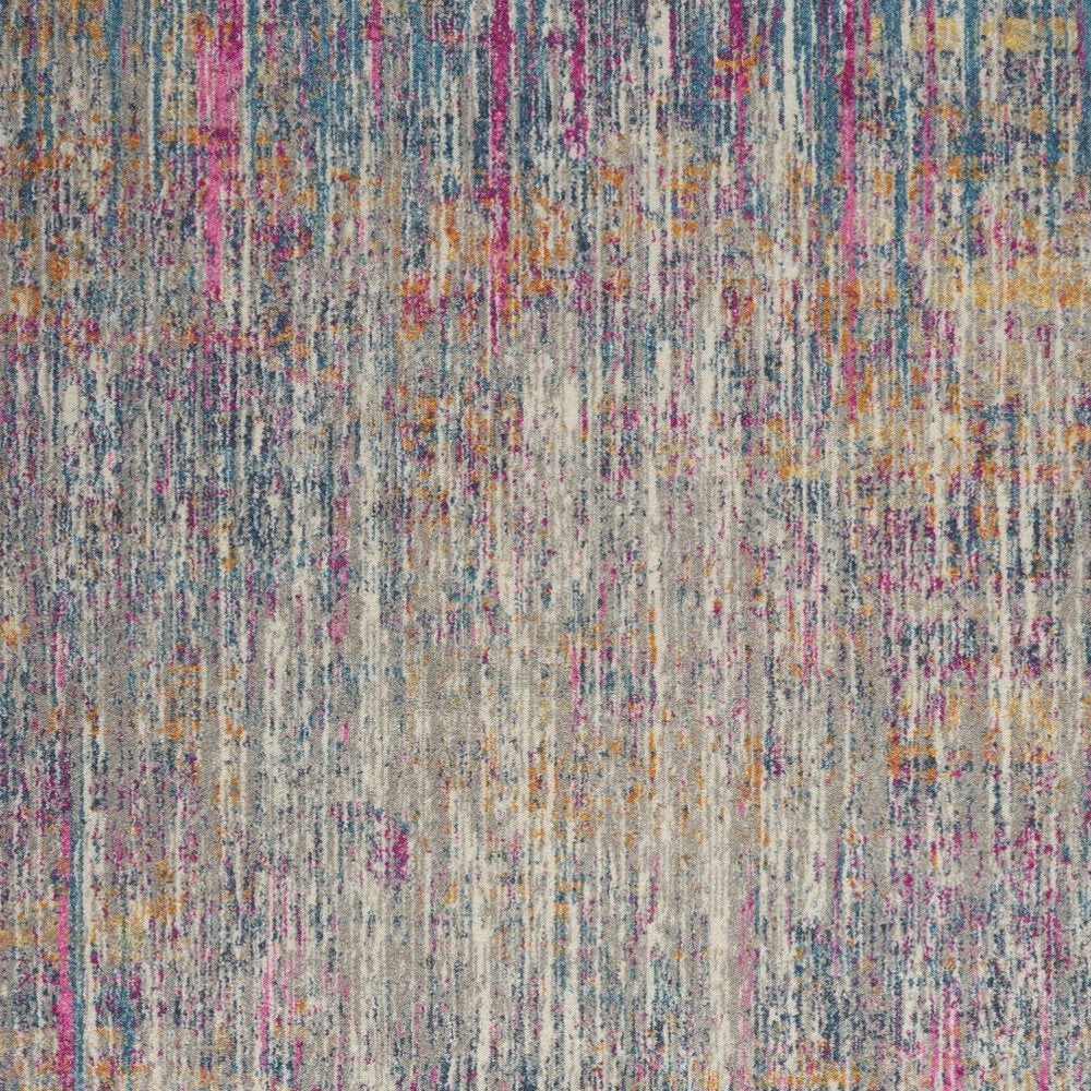 6' Ivory And Blue Abstract Runner Rug