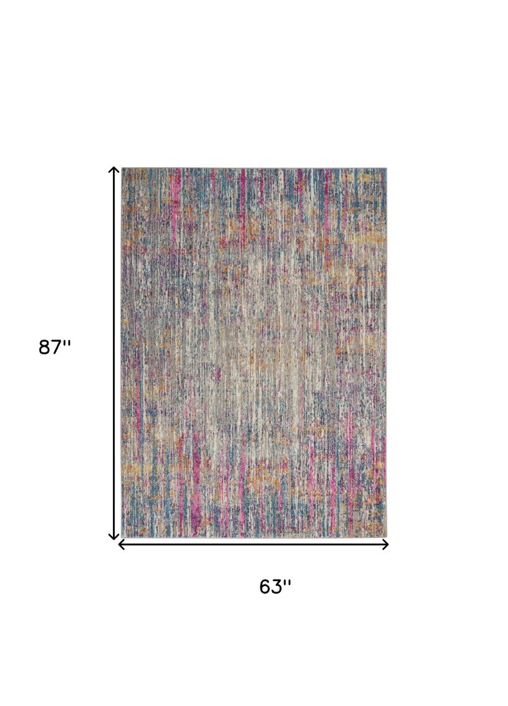 6' Ivory And Blue Abstract Runner Rug