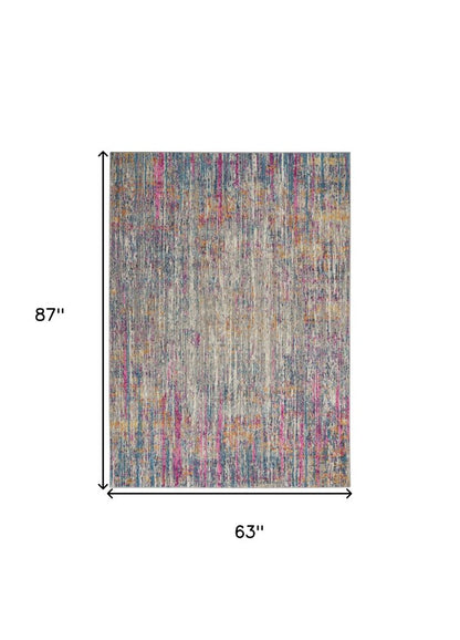 6' Ivory And Blue Abstract Runner Rug