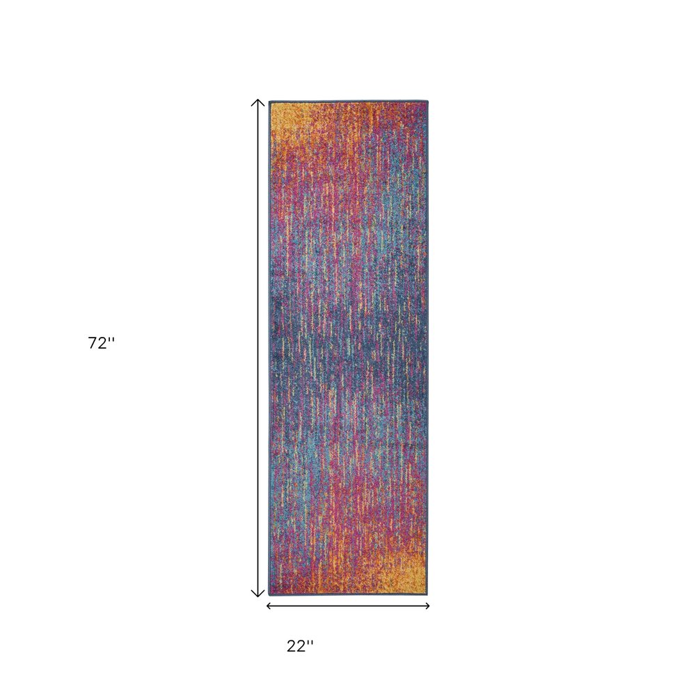 6' Blue And Orange Abstract Runner Rug