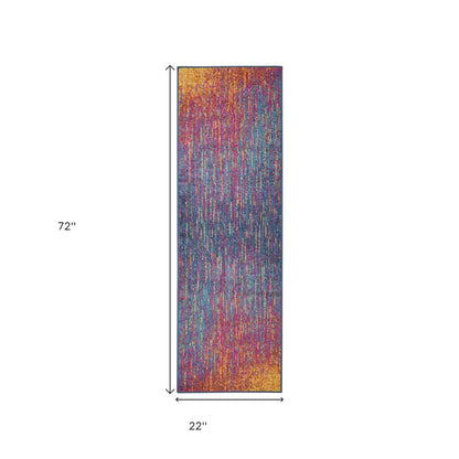 6' Blue And Orange Abstract Runner Rug
