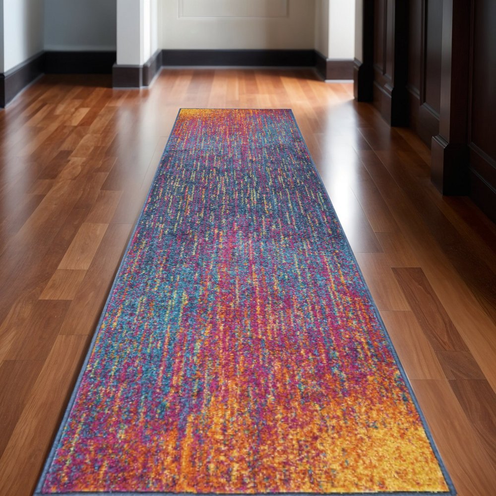 6' Blue And Orange Abstract Runner Rug