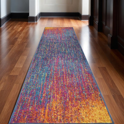 6' Blue And Orange Abstract Runner Rug
