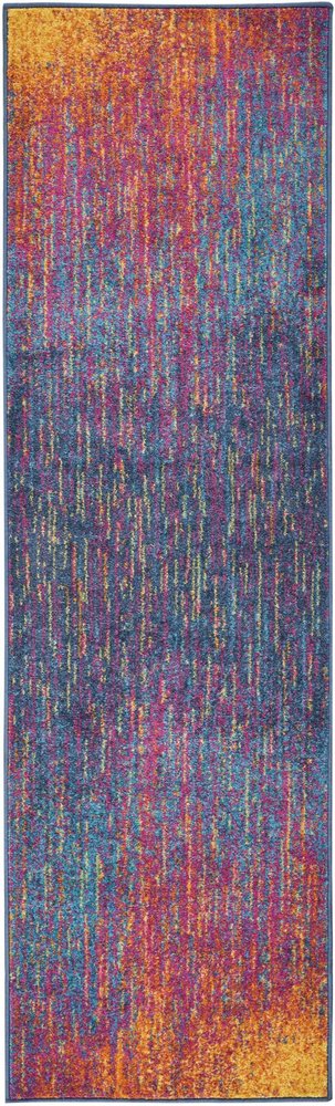 8' Blue And Orange Abstract Runner Rug