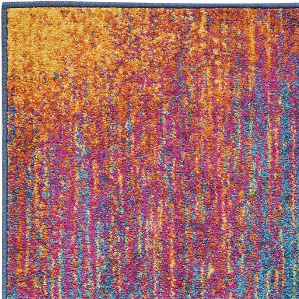 6' Blue And Orange Abstract Runner Rug