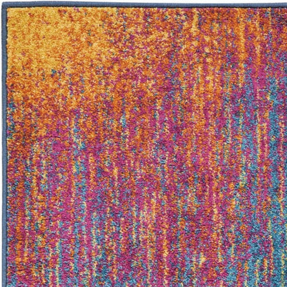 6' Blue And Orange Abstract Runner Rug