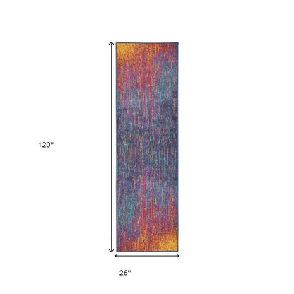 6' Blue And Orange Abstract Runner Rug