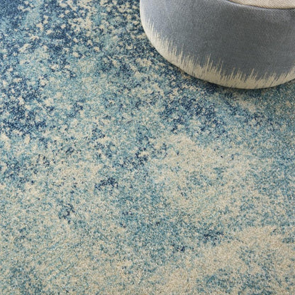 5' Blue And Ivory Abstract Round Rug
