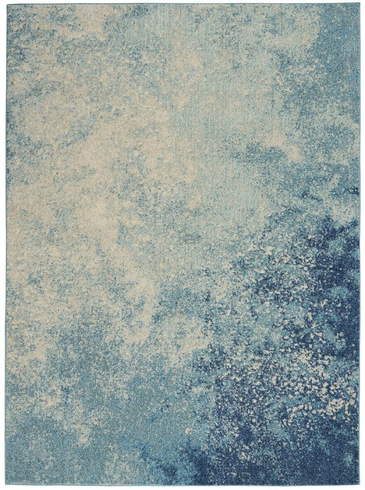 5' Blue And Ivory Abstract Round Rug