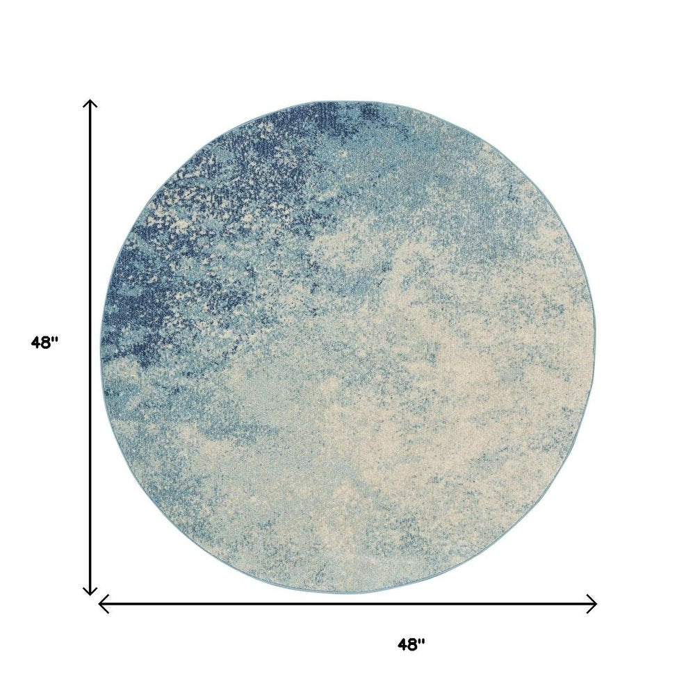 5' Blue And Ivory Abstract Round Rug