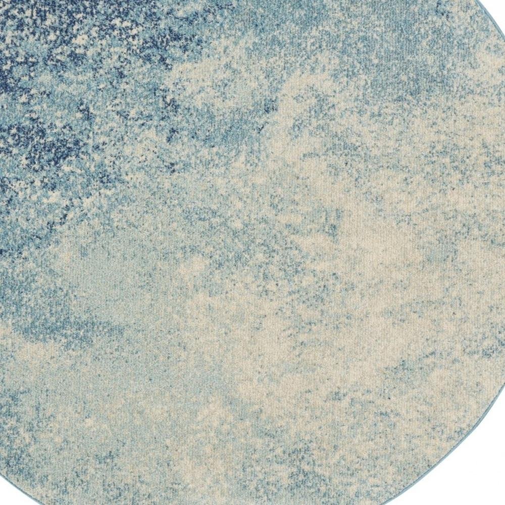 5' Blue And Ivory Abstract Round Rug