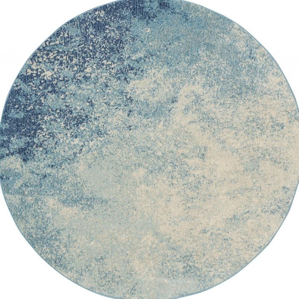 5' Blue And Ivory Abstract Round Rug