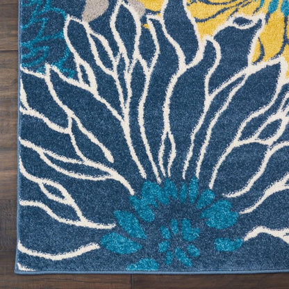 5' X 7' Blue And Gold Floral Area Rug