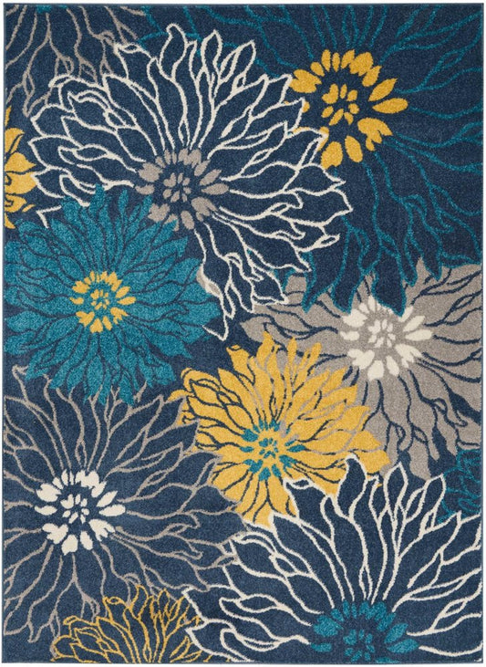 7' X 10' Blue And Gold Floral Area Rug