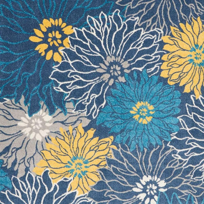 5' X 7' Blue And Gold Floral Area Rug