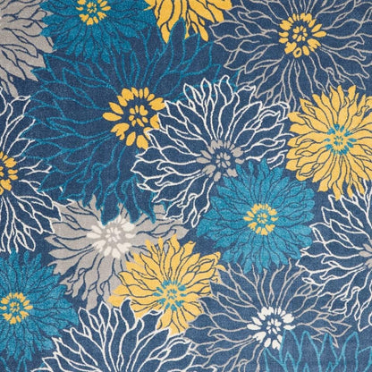 5' X 7' Blue And Gold Floral Area Rug