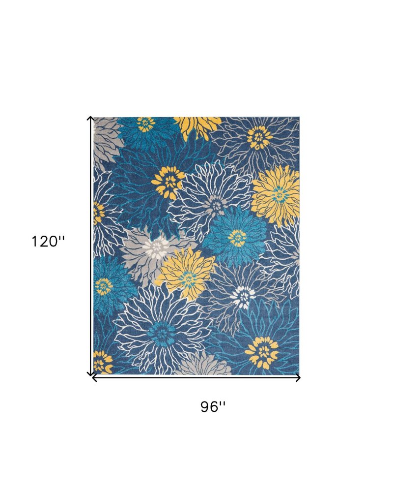 5' X 7' Blue And Gold Floral Area Rug