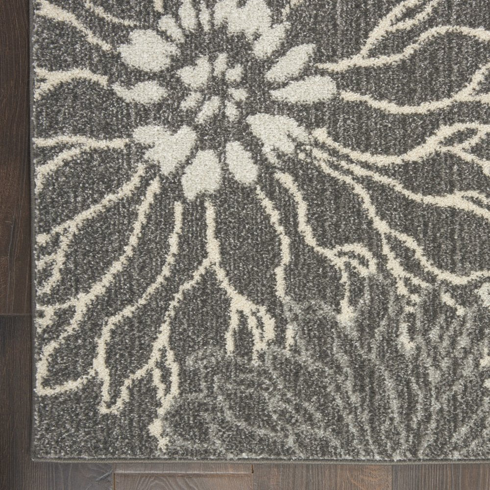 10' Blue And Gray Floral Runner Rug