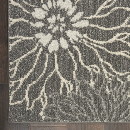10' Blue And Gray Floral Runner Rug