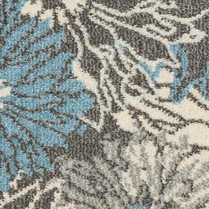 10' Blue And Gray Floral Runner Rug