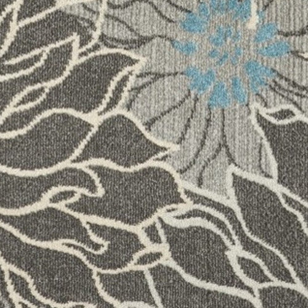 10' Blue And Gray Floral Runner Rug
