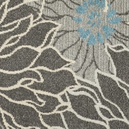 10' Blue And Gray Floral Runner Rug