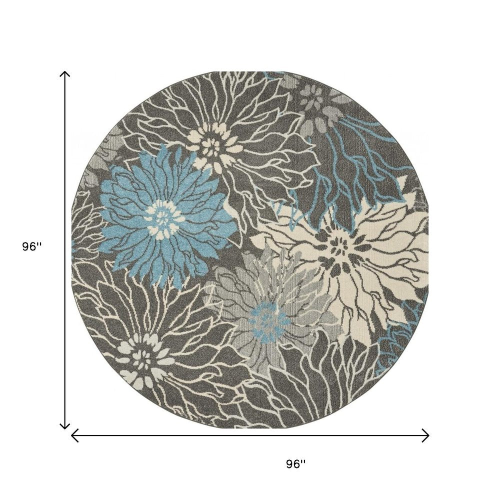 10' Blue And Gray Floral Runner Rug