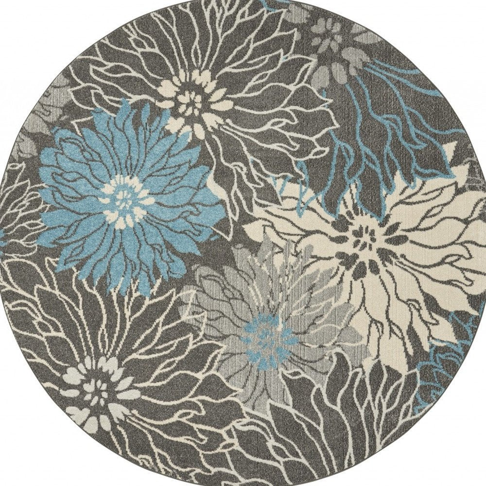 10' Blue And Gray Floral Runner Rug