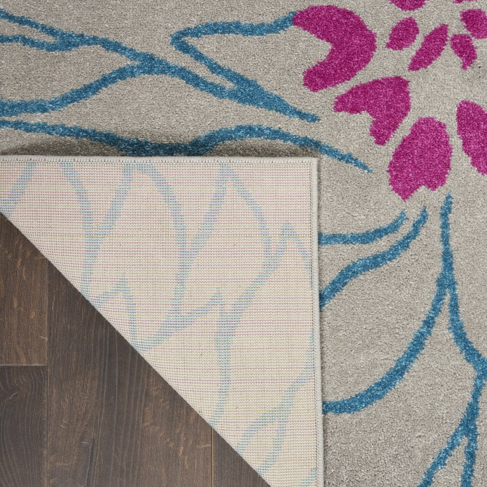 7' X 10' Gray And Pink Floral Area Rug