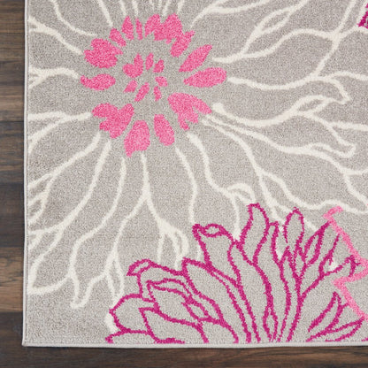 7' X 10' Gray And Pink Floral Area Rug