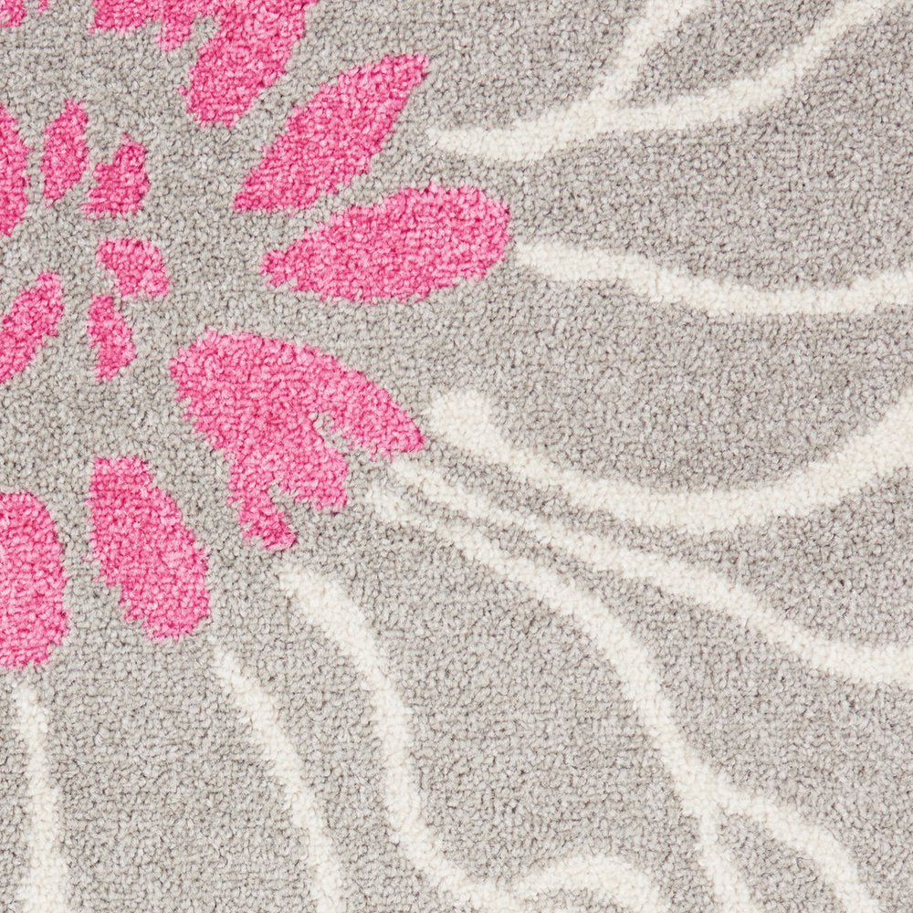 7' X 10' Gray And Pink Floral Area Rug