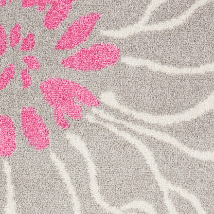 7' X 10' Gray And Pink Floral Area Rug