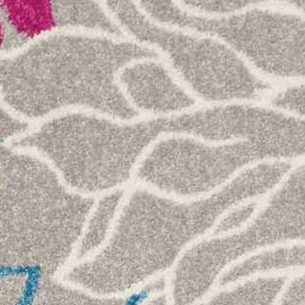 7' X 10' Gray And Pink Floral Area Rug