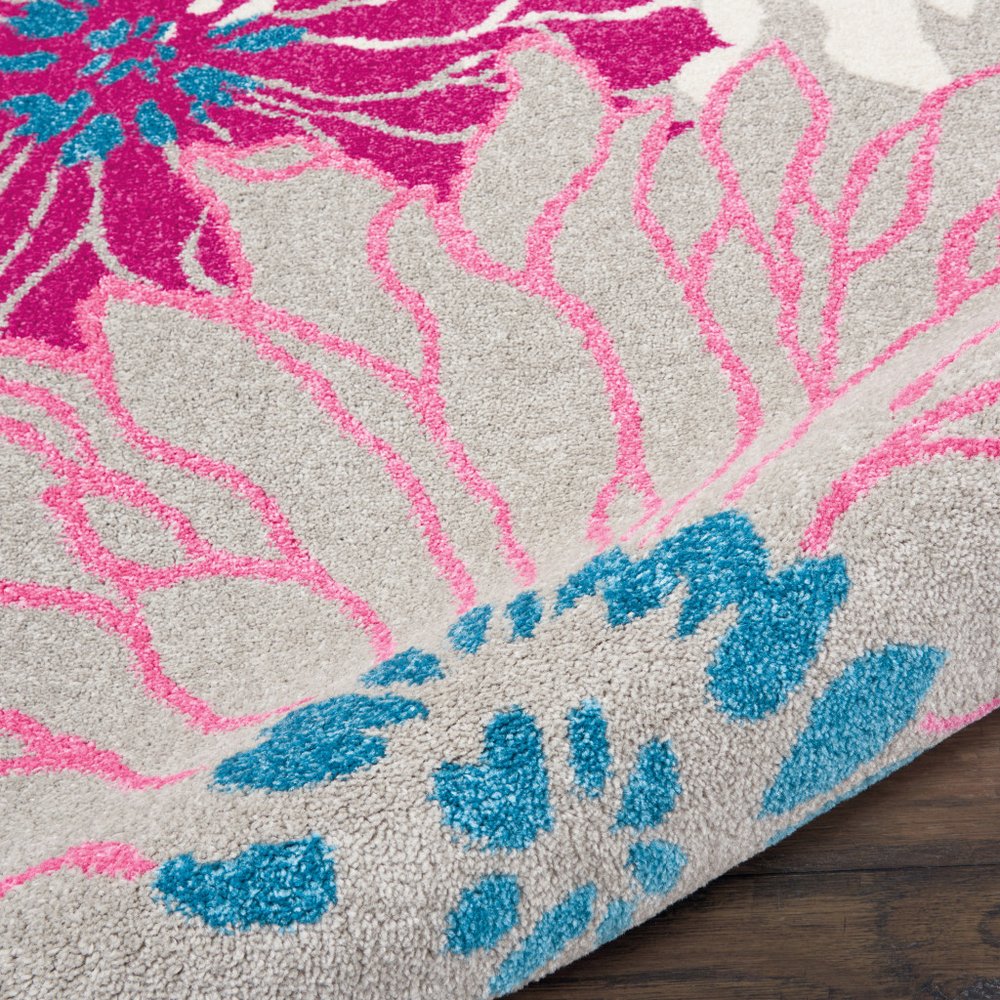 7' X 10' Gray And Pink Floral Area Rug