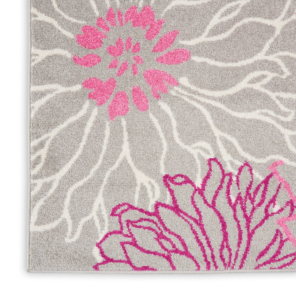 7' X 10' Gray And Pink Floral Area Rug