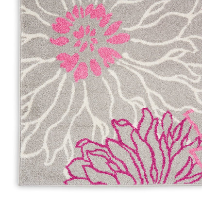 7' X 10' Gray And Pink Floral Area Rug