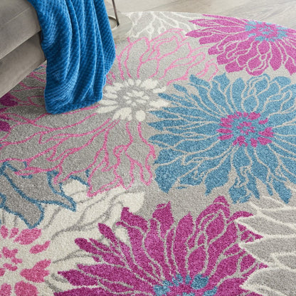 7' X 10' Gray And Pink Floral Area Rug