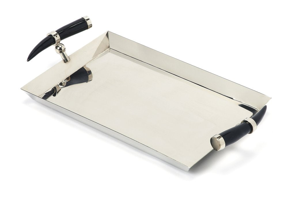 19" Silver Stainless Steel Serving Tray With Horn Handles