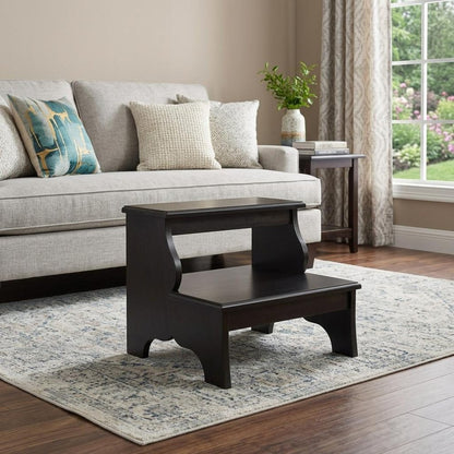18" Dark Brown Solid and Manufactured Wood Footstool