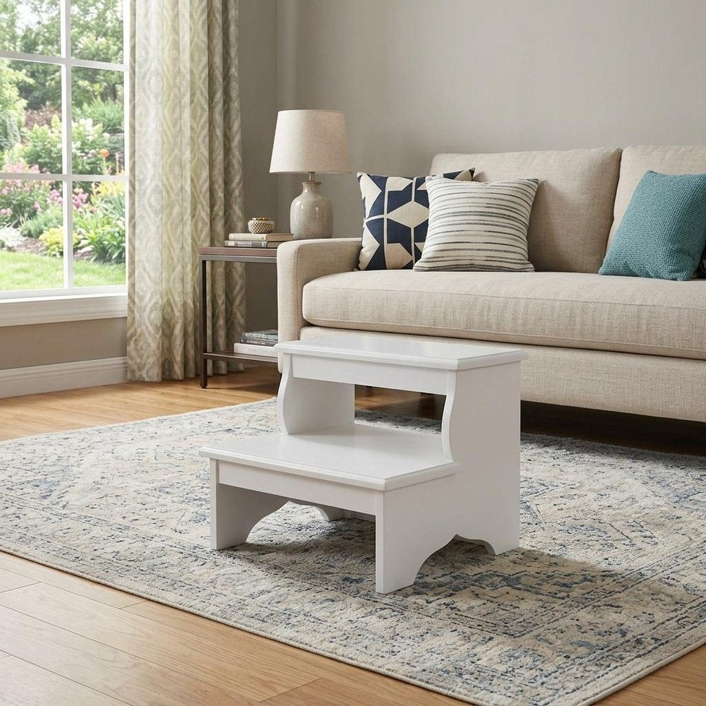 18" White Wood Footstool
