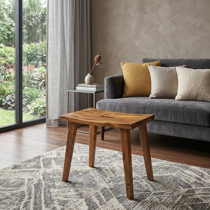 20" Brown Solid Wood Footstool