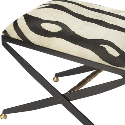24" Black And White Cotton Blend And Black Ottoman