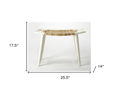26" Natural and White Solid Wood Footstool